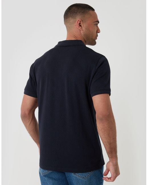 Threadbare Blue Textured Cotton Polo Shirt for men