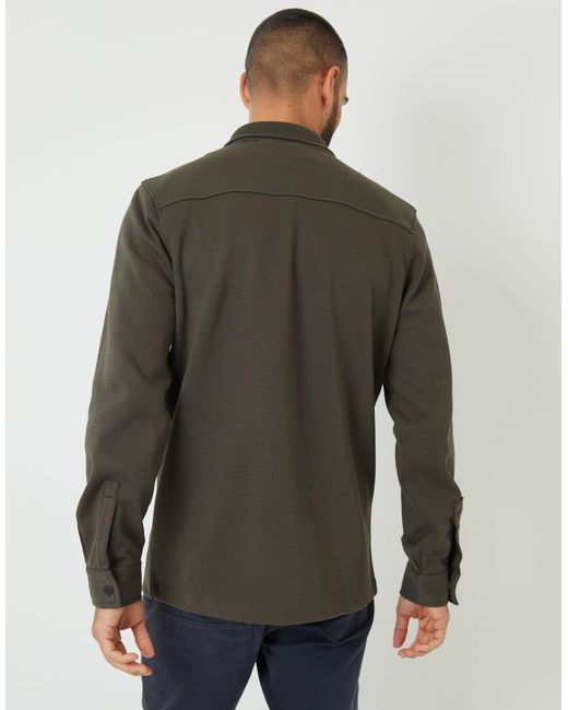 Threadbare Brown Pique Popper Fastening Shacket for men