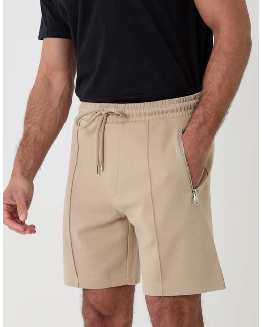 Threadbare Black Pique Pleated Sweat Shorts for men