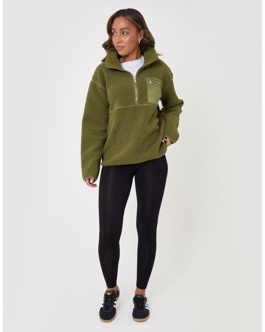 Threadbare Green The Ultimate Half Zip Borg Fleece