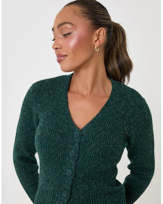 Threadbare Green V Neck Knitted Cardigan