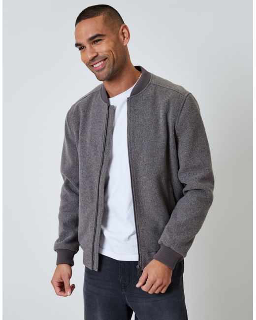 Threadbare Gray Faux Wool Bomber Jacket for men