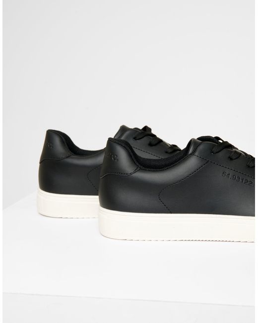 Threadbare Black Pu Court Trainers for men