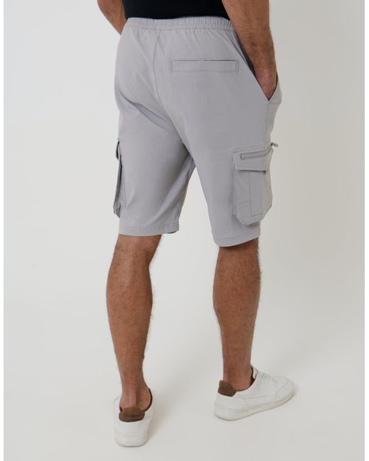 Threadbare Gray Elasticated Waist Stretch Cargo Shorts for men