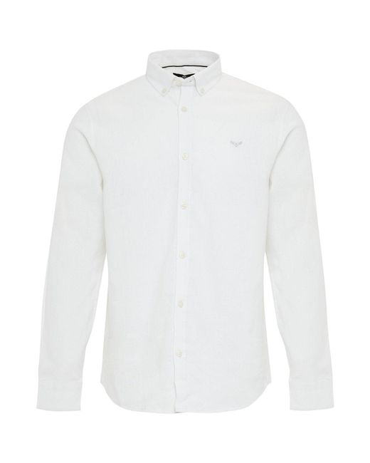 Threadbare White Long Sleeve Linen Blend Shirt for men