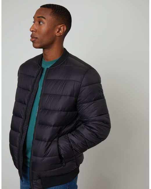 Threadbare Blue Quilted Bomber Jacket for men