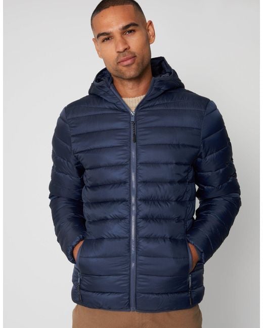 Threadbare Blue Matte Finish Padded Hooded Jacket for men