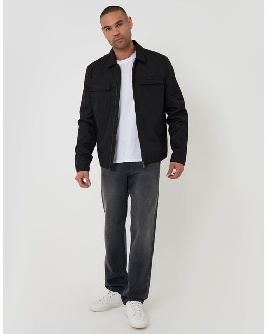 Threadbare Black Showerproof Lightweight Collared Zip Up Jacket for men