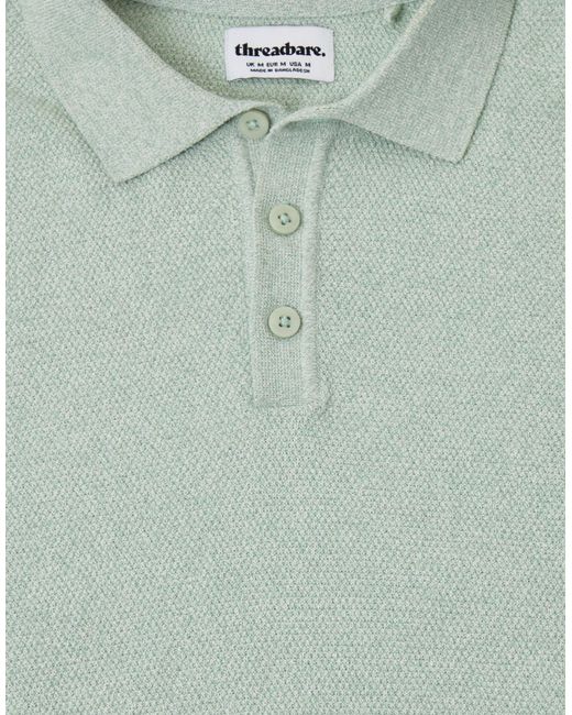 Threadbare Green Moss Stitch Knitted Polo for men