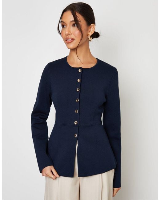 Threadbare Blue Cinched Knitted Button Up Cardigan
