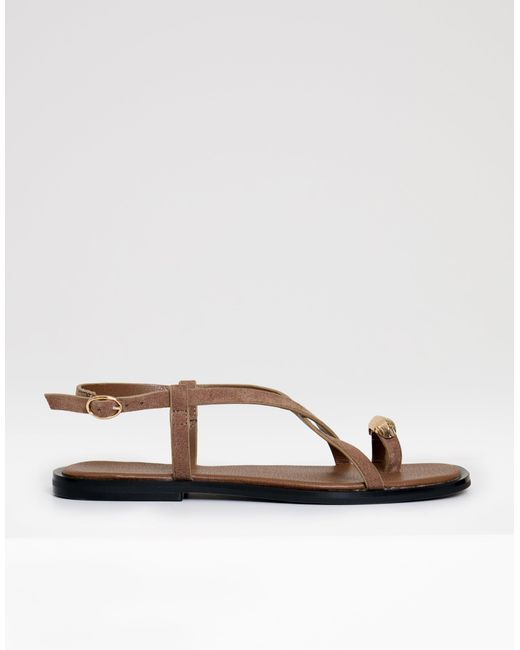Threadbare Brown Cross Strap Toe Loop Sandals