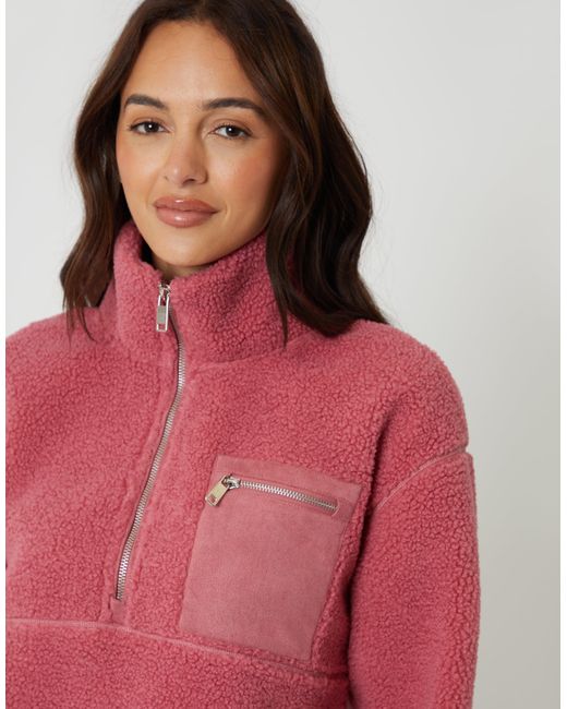 Threadbare Red Half Zip Borg Fleece