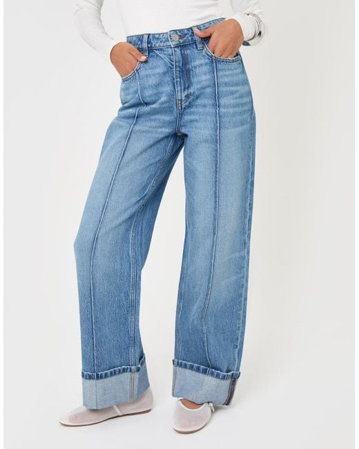 Threadbare Blue Wide Leg Turn Up Jeans