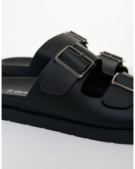 Threadbare Black Faux Leather Buckle Strap Sandals for men