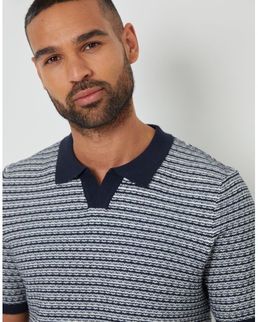 Threadbare Gray Textured Knit Trophy Neck Polo for men