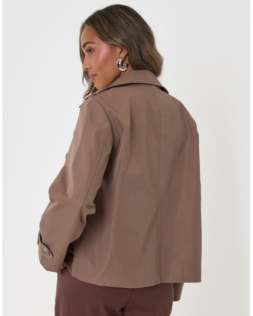 Threadbare Brown Funnel Neck Short Trench Coat