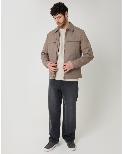Threadbare Brown Showerproof Lightweight Zip Up Jacket With Collar for men