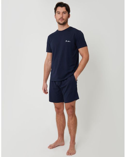 Threadbare Blue Script Logo Short Lounge Set for men