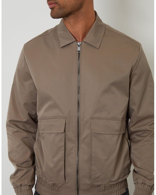 Threadbare Brown Showerproof Patch Pocket Zip Up Collared Jacket for men