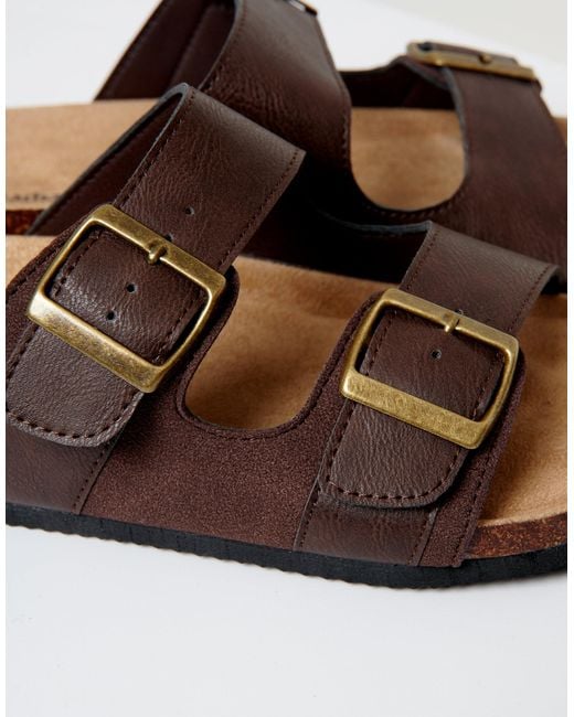 Threadbare Natural Slip On Two Buckle Strap Sandals for men