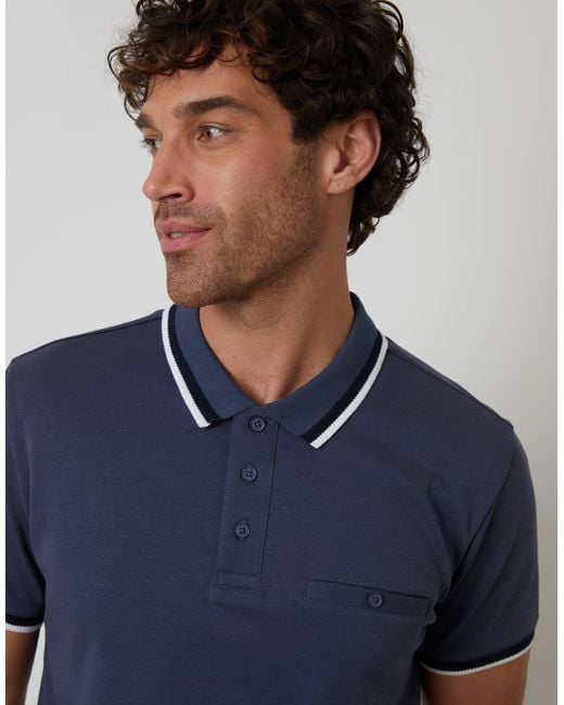 Threadbare Blue Jetted Pocket Cotton Interlock Polo Shirt for men
