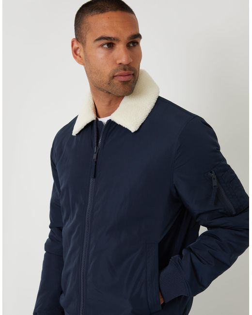 Threadbare Blue Borg Collar Bomber Jacket for men