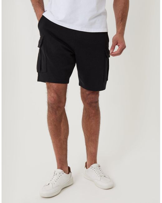 Threadbare White Cargo Fleece Shorts for men