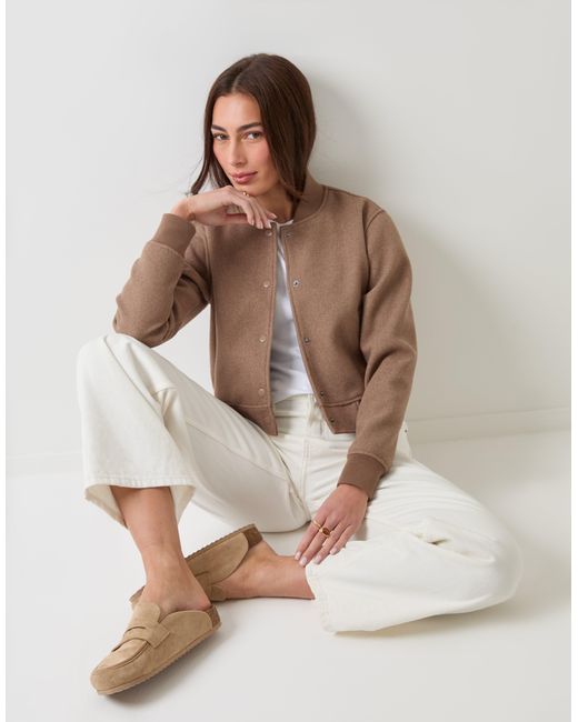 Threadbare Brown Petite Faux Wool Bomber Jacket