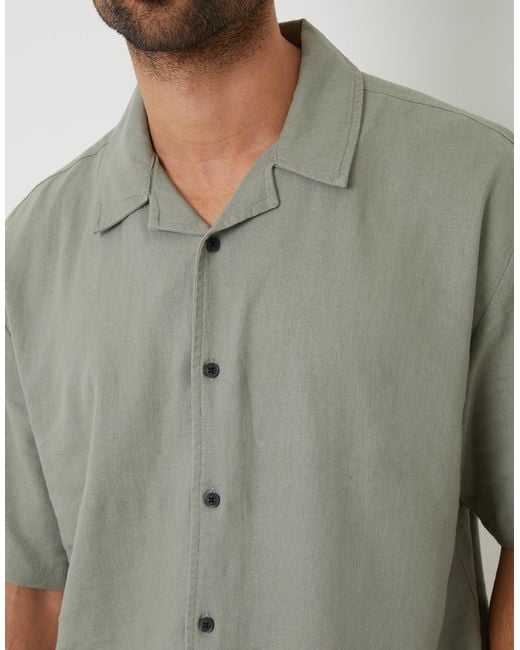 Threadbare Green Relaxed Fit Linen Blend Revere Collar Short Sleeve Shirt for men