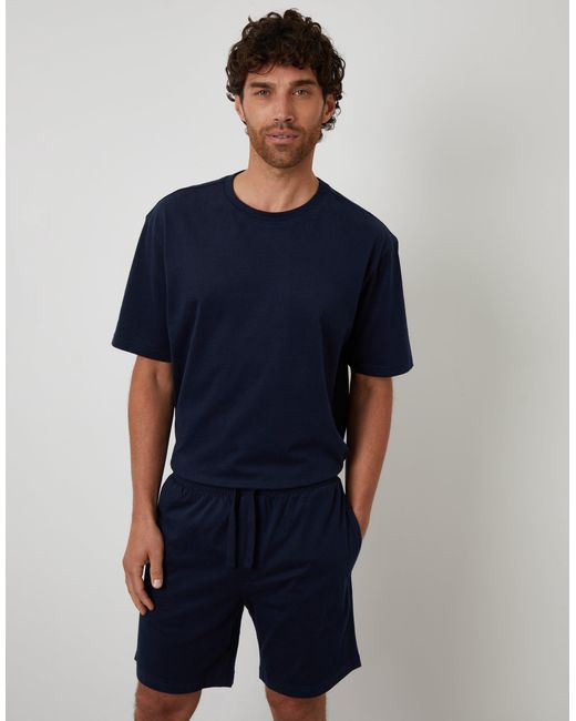 Threadbare Blue Relaxed Fit Peached Cotton Shortie Lounge Set for men