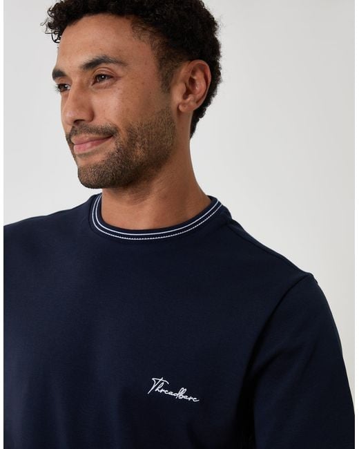 Threadbare Blue Cotton Crew Neck Script T-Shirt for men