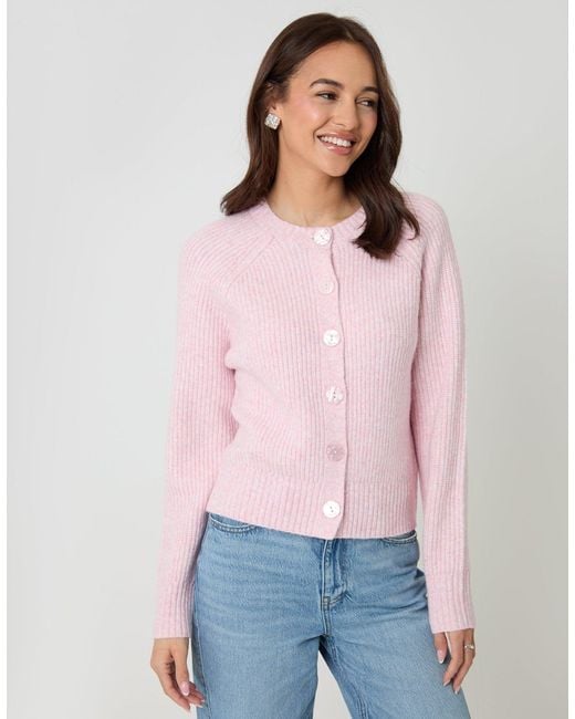 Threadbare Purple Chunky Knit Button Up Cardigan