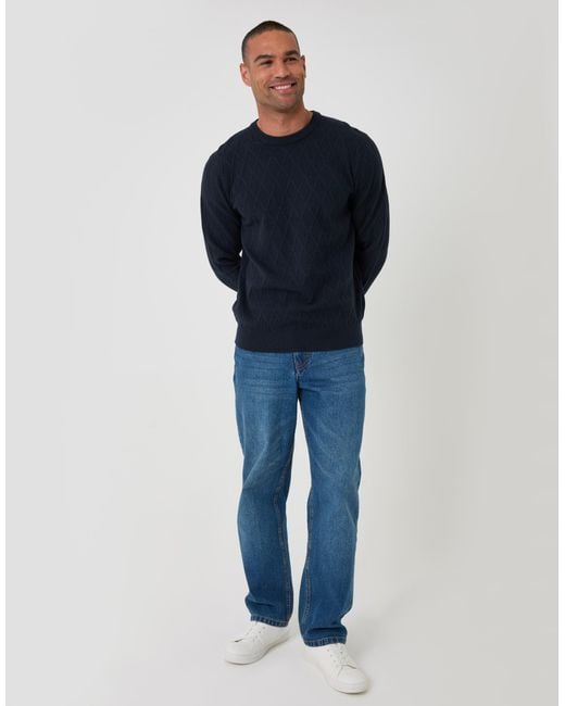Threadbare Blue Diamond Textured Crew Neck Jumper for men