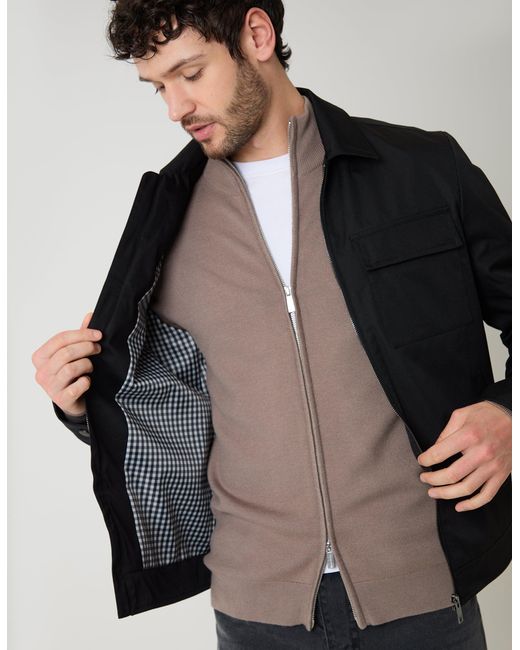 Threadbare Black Showerproof Lightweight Zip Up Jacket With Collar for men