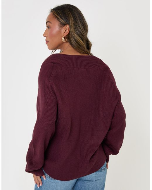 Threadbare Purple The Everyday Deep Rib V-Neck Jumper