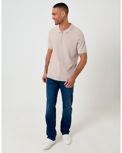 Threadbare Natural Textured Knit Quarter Zip Polo for men
