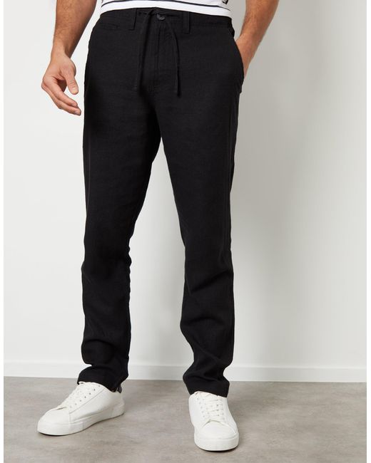 Threadbare Black Linen Blend Trousers for men