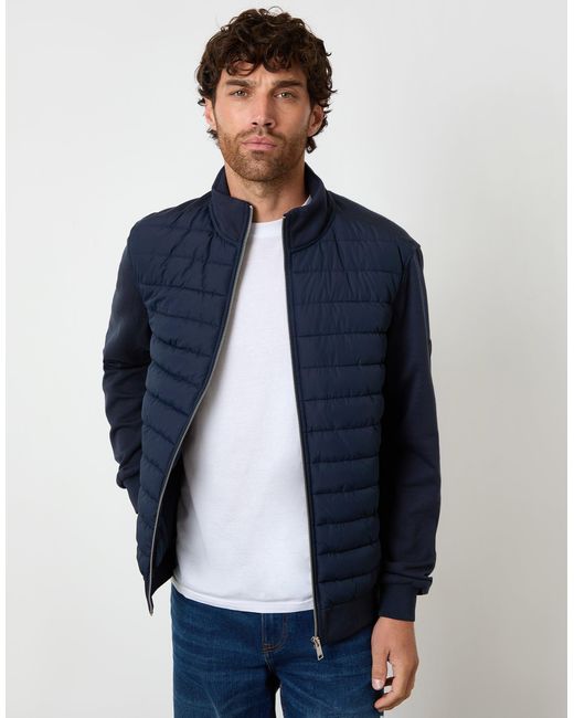 Threadbare Blue Quilted Hybrid Funnel Neck Jacket for men