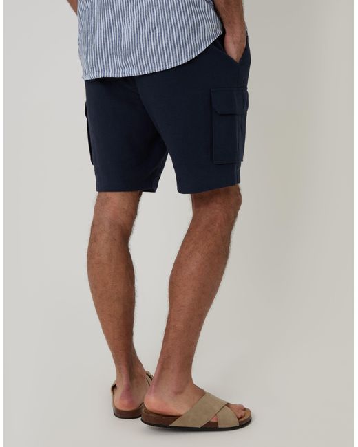 Threadbare Blue Linen Blend Cargo Shorts for men