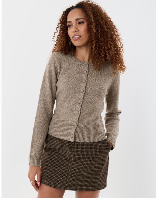 Threadbare Brown Knitted Cardigan With Shoulder Pads