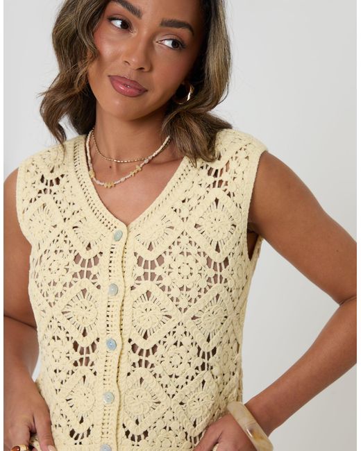 Threadbare Multicolor Crochet Button Up Vest