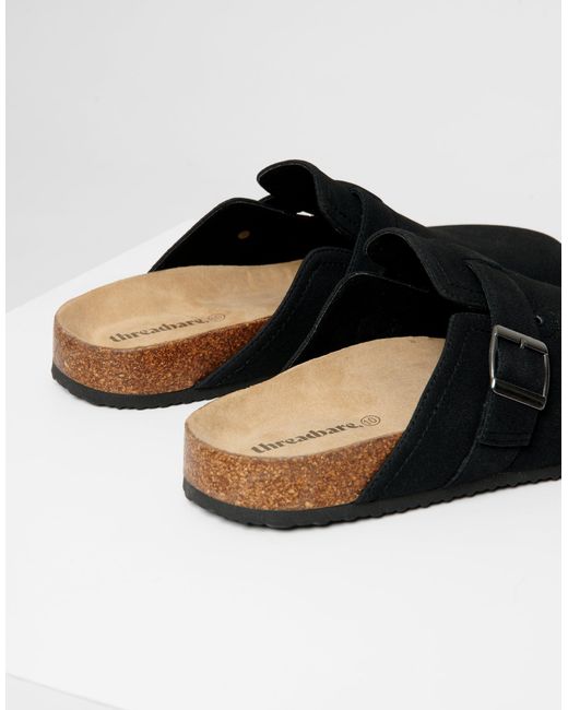 Threadbare Black Faux Suede Mule Sandals for men