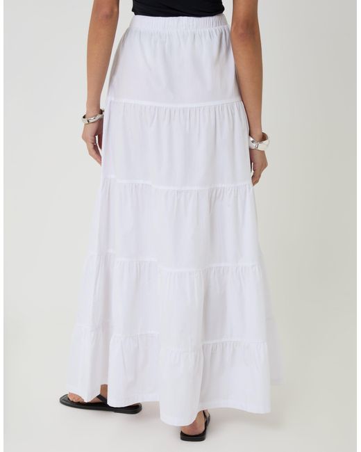 Threadbare White Pure Cotton Tiered Maxi Skirt