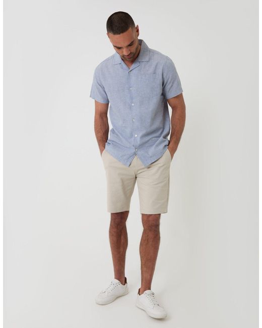 Threadbare Blue Linen Cotton Blend Short Sleeve Shirt for men