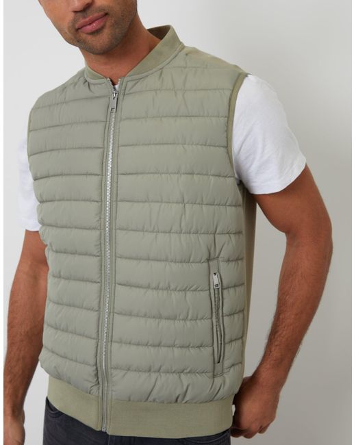 Threadbare Green Quilted Hybrid Gilet for men