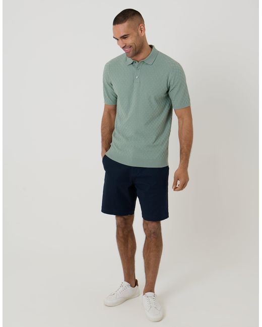Threadbare Green Basket Stitch Knitted Polo for men