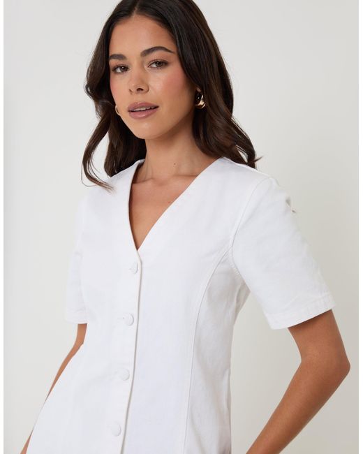 Threadbare White Denim Button Up Mini Dress