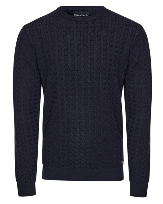 Threadbare Blue Cable Knit Crew Neck Jumper for men