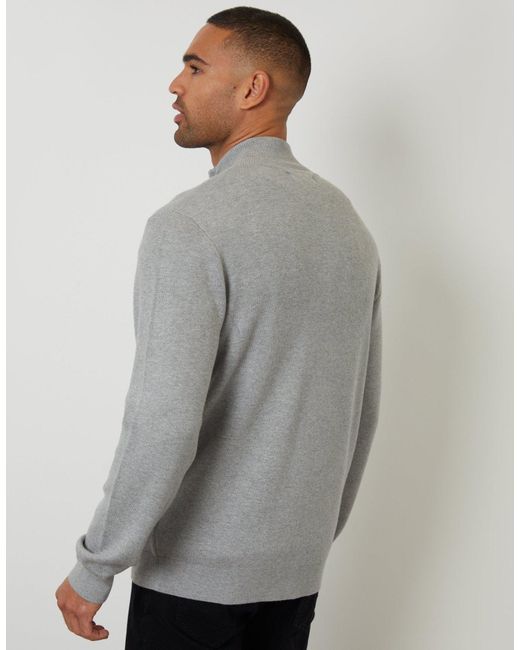 Threadbare Gray Zip-Through Funnel Neck Knitted Cardigan for men