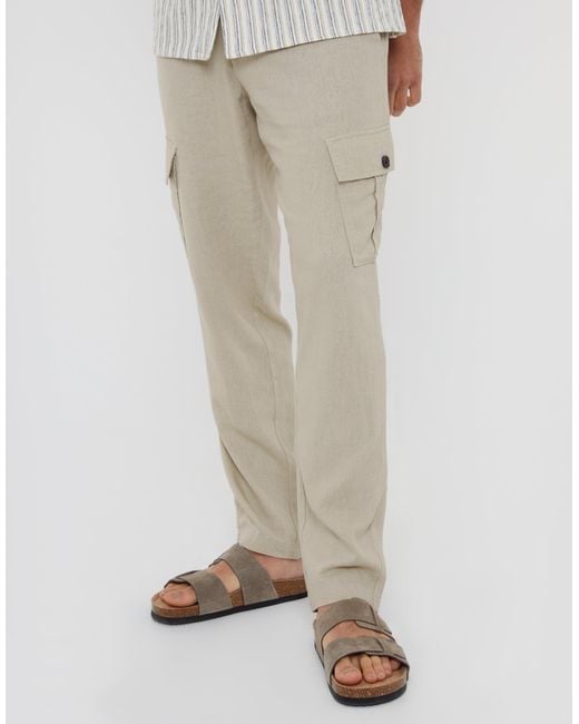 Threadbare Natural Linen Blend Cargo Trousers for men